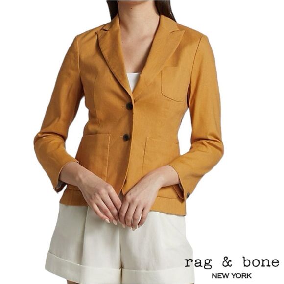 Rag & Bone **NWT**  Nancy Single-Breasted Linen-Blend Blazer in Putty (Rust) - Picture 5 of 10